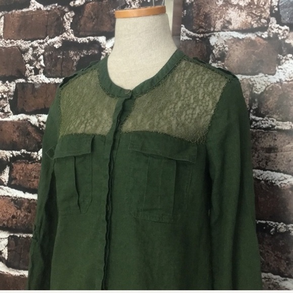 Free People Top Shirt Linen Blouse Green Linen XS - Picture 5 of 8